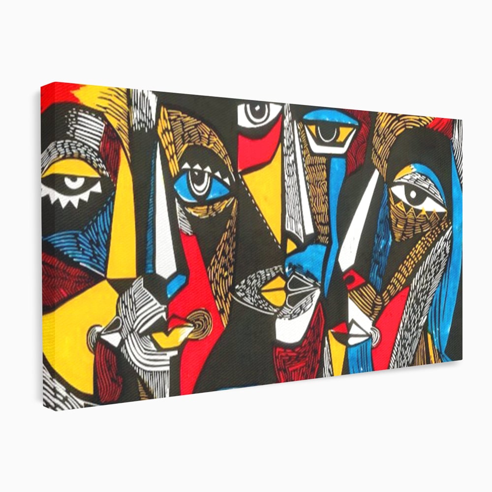 Tablou canvas cu tablou abstract cu fete colorate, fara rama, pe sasiu de lemn
